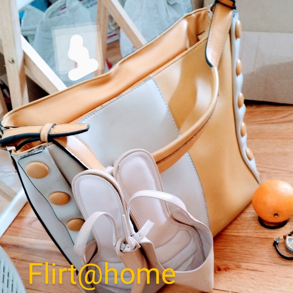 Butterscotch and Beige-Buttoned Down purse